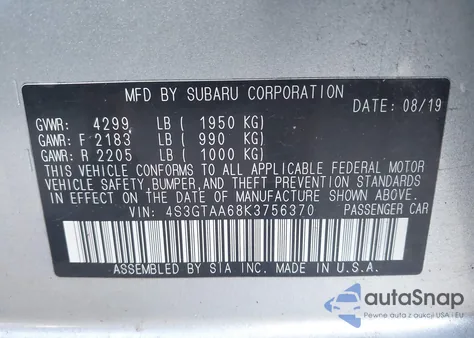 2019 Subaru Impreza 2.0I из США, поврежденный, VIN 4S3GTAA68K3756370